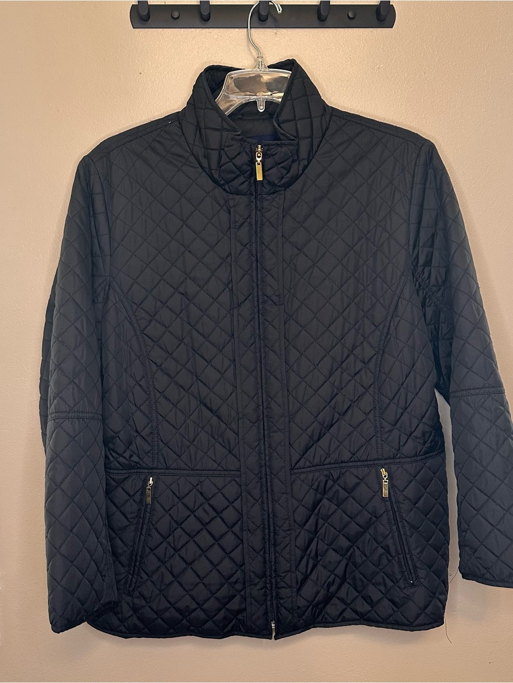 Basic Editions Black Quilted Jacket with Gold Accents